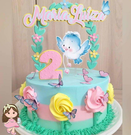 Topo de Bolo Jardim Encantado Pássaros